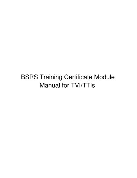 BSRS Training Certificate Module Manual for POs/DOs.